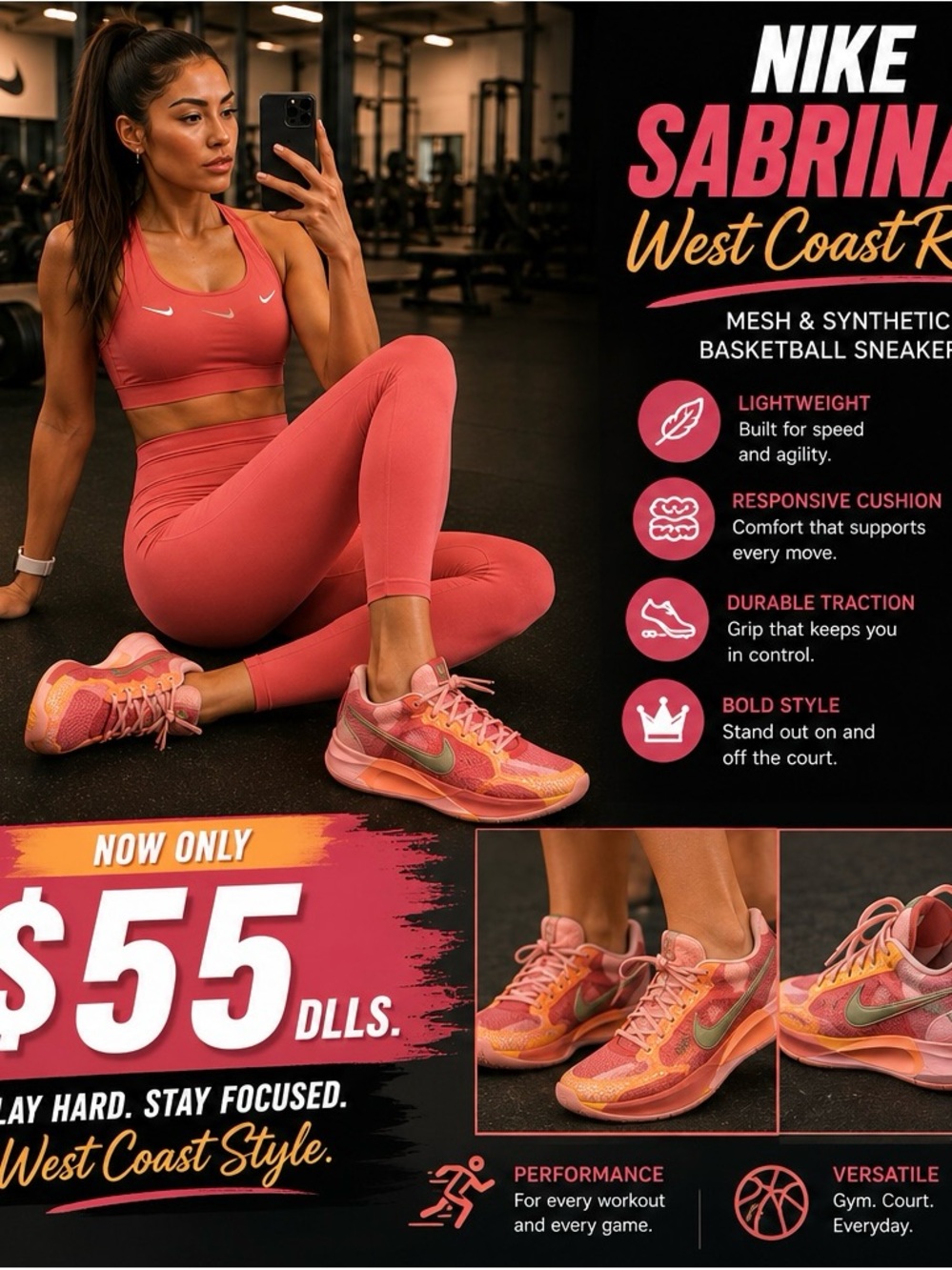 Nike Sabrina 1 Women's Pink and Green Athletic Sneakers